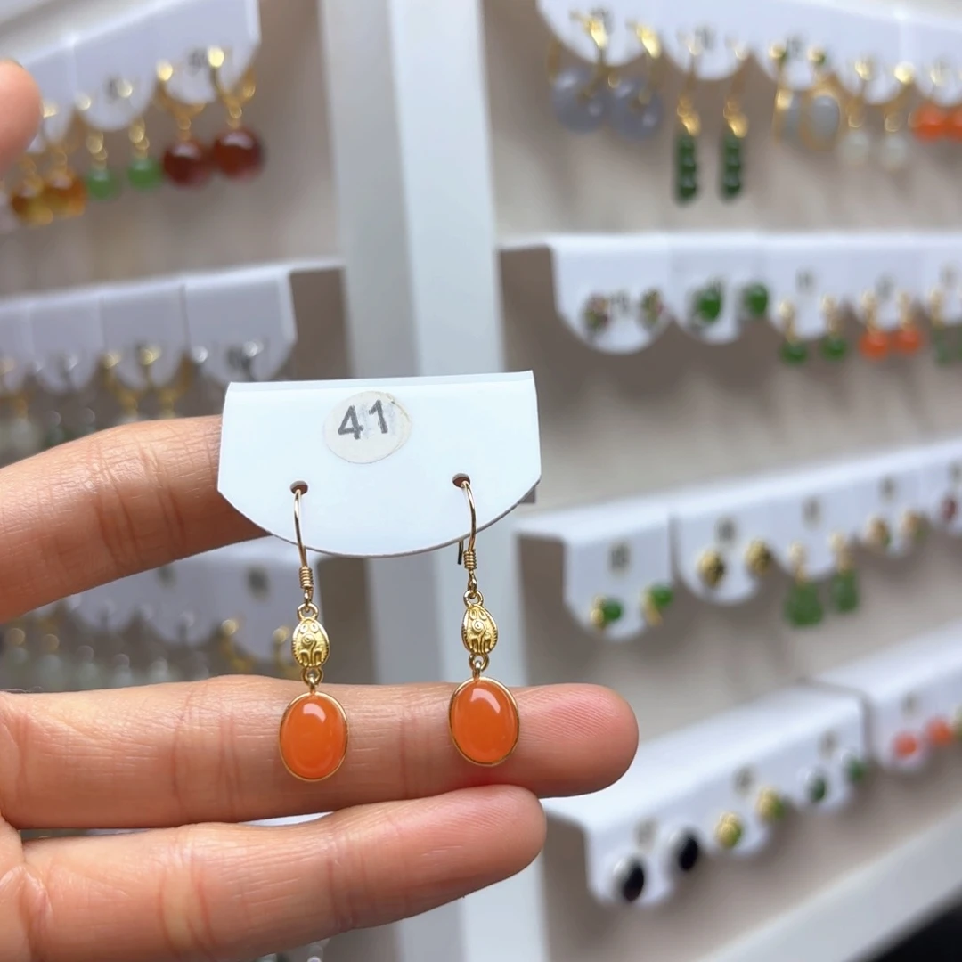 南红玛瑙耳饰银S925镶嵌2