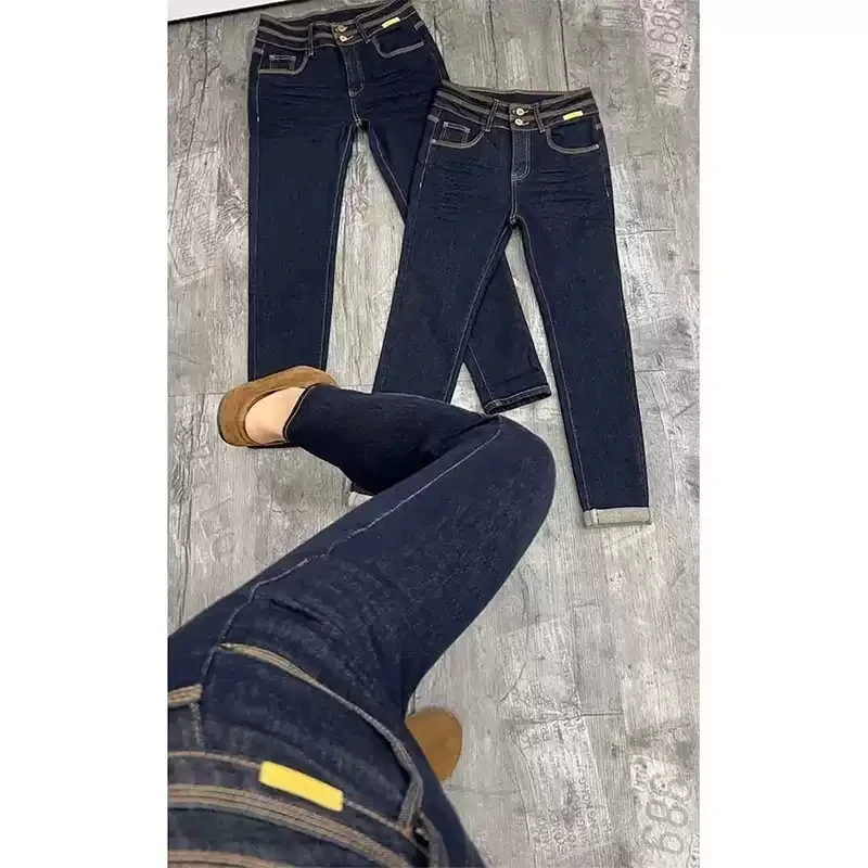 大码百搭高腰显瘦九分烟管小脚裤2025秋季新款弹力修身铅笔牛仔裤