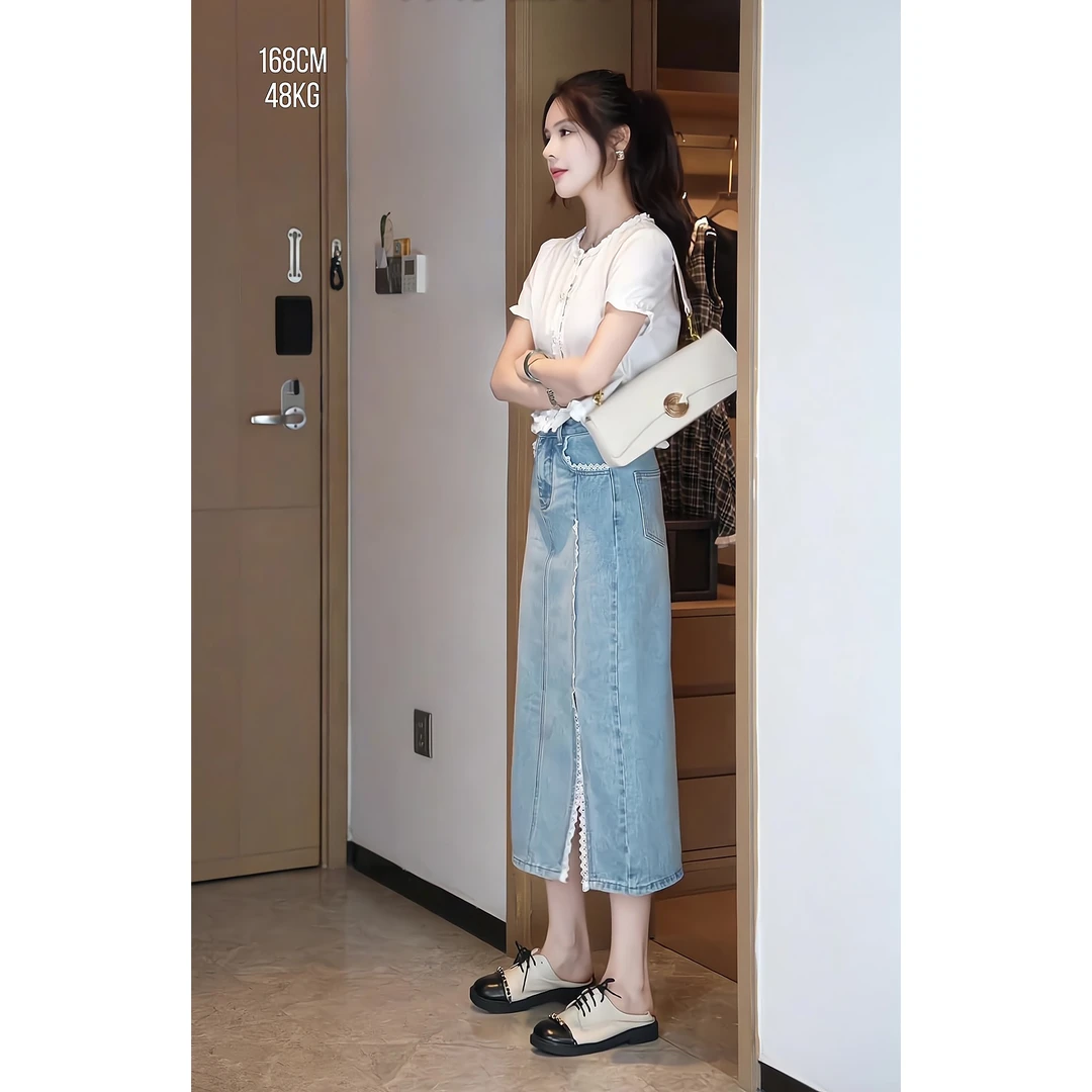 夏季一整套女装2025年新款韩版时尚气质短袖上衣牛仔半身裙两件套