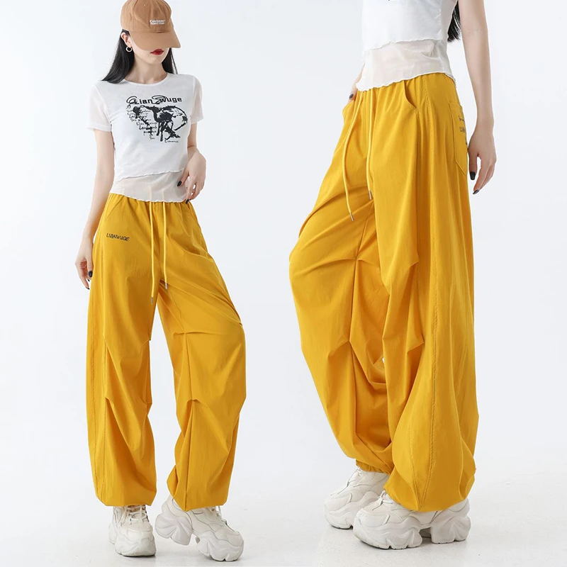 伞兵裤女款爆款2025新款夏季薄款速干高个子加长款宽松运动弯刀裤