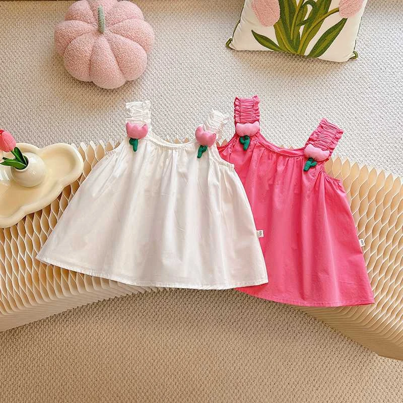 戴维贝拉夏季新款公主风甜美儿童女宝可爱棉感小背心洋气女孩吊带