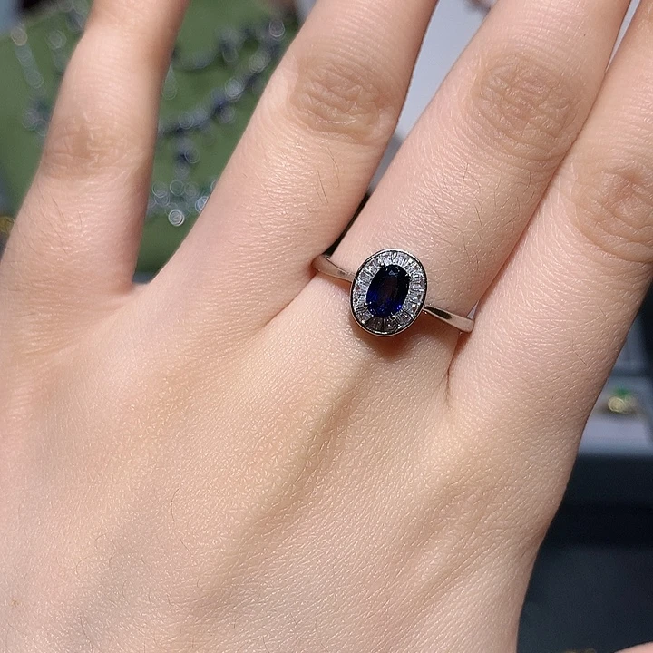 戒指蓝宝石银S925镶嵌