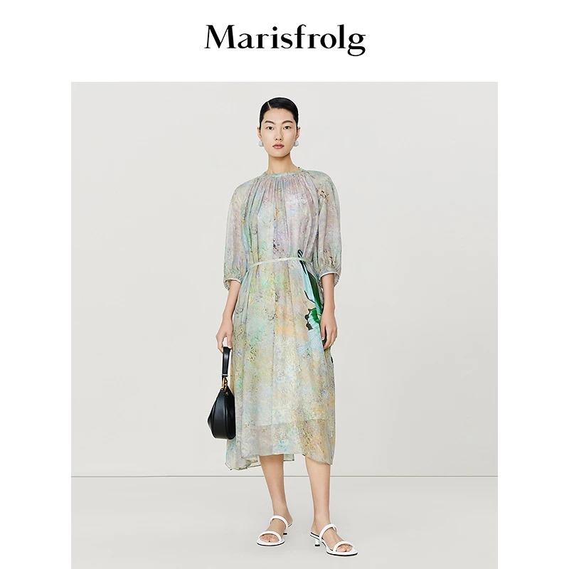 【蝴蝶系列】玛丝菲尔夏季25新款气质优雅国风印花连衣裙A1DE26246