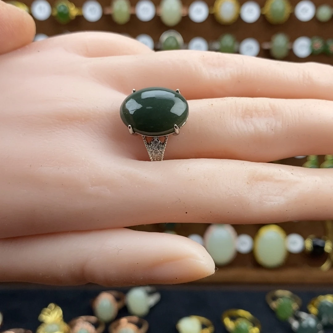 和田玉（青玉）合金戒指