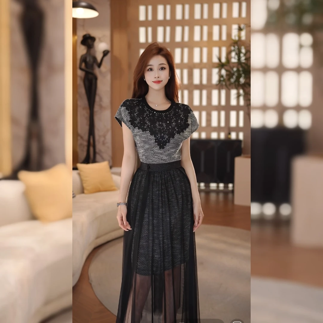 【钟意宠粉】新品两件套网纱水溶绣气质连衣裙显瘦高级百搭250518