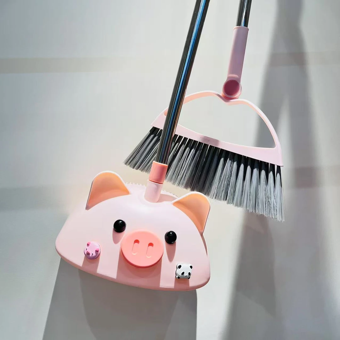E8416666小猪套扫扫把折叠加厚扫把套笤帚垃圾铲刮水器套装