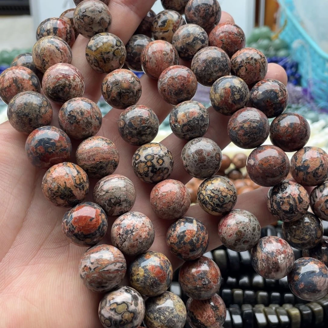 玛瑙/玉髓合金珠宝半成品一条装卡16mm豹皮石圆珠