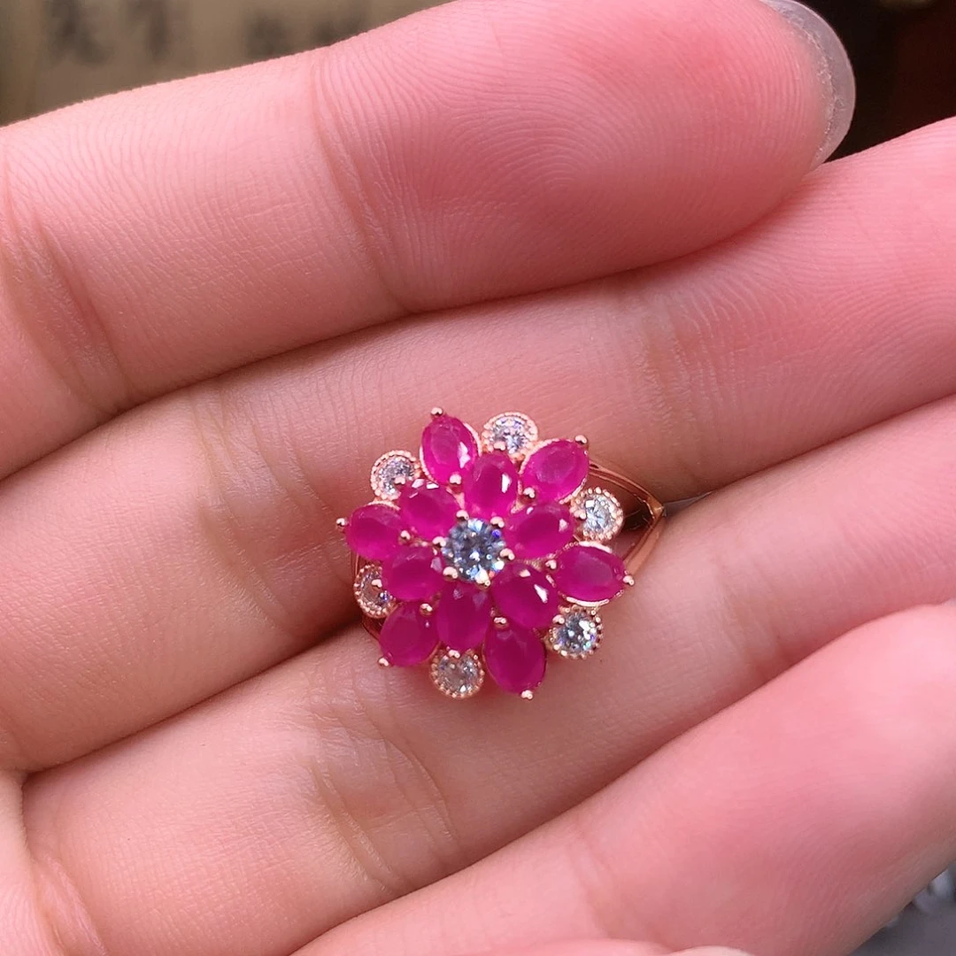 红宝石戒指银S925镶嵌