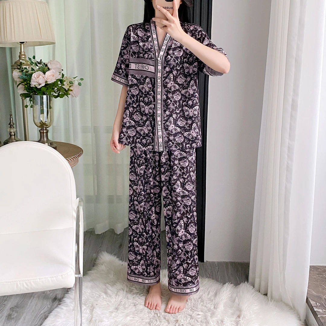 高定女装家居服短袖三件套夏季睡衣套装新款女士轻奢设计-24052