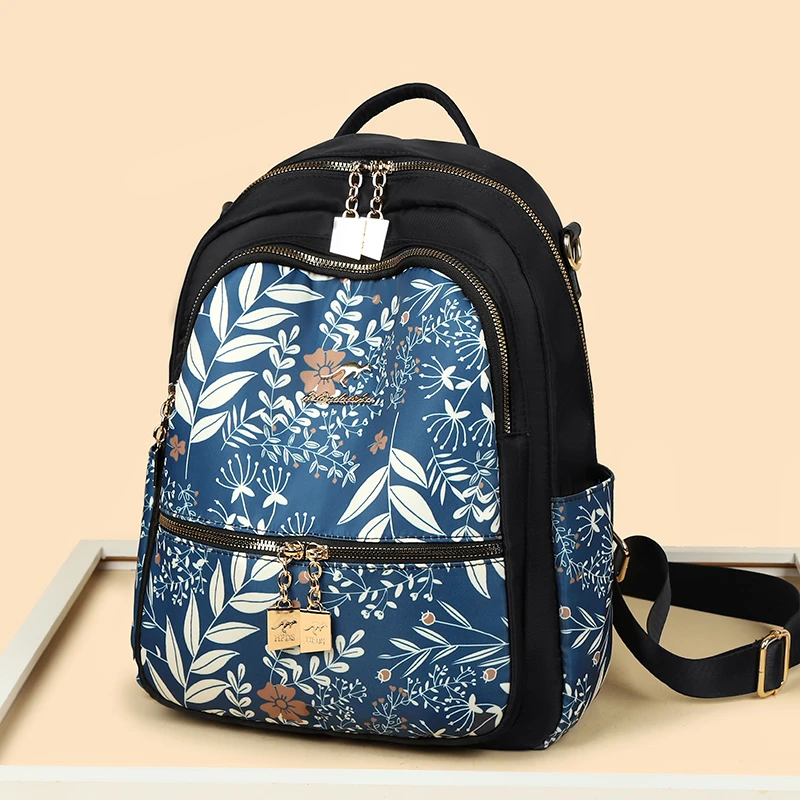 袋鼠蔓蔓雅源印花牛津布双肩包时尚轻便多功能大容量女士旅游背包