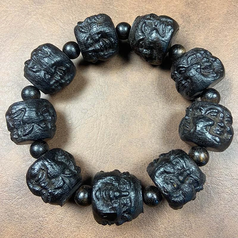 黑檀木罗汉喜怒哀乐手串文玩精雕四面佛手串20mm