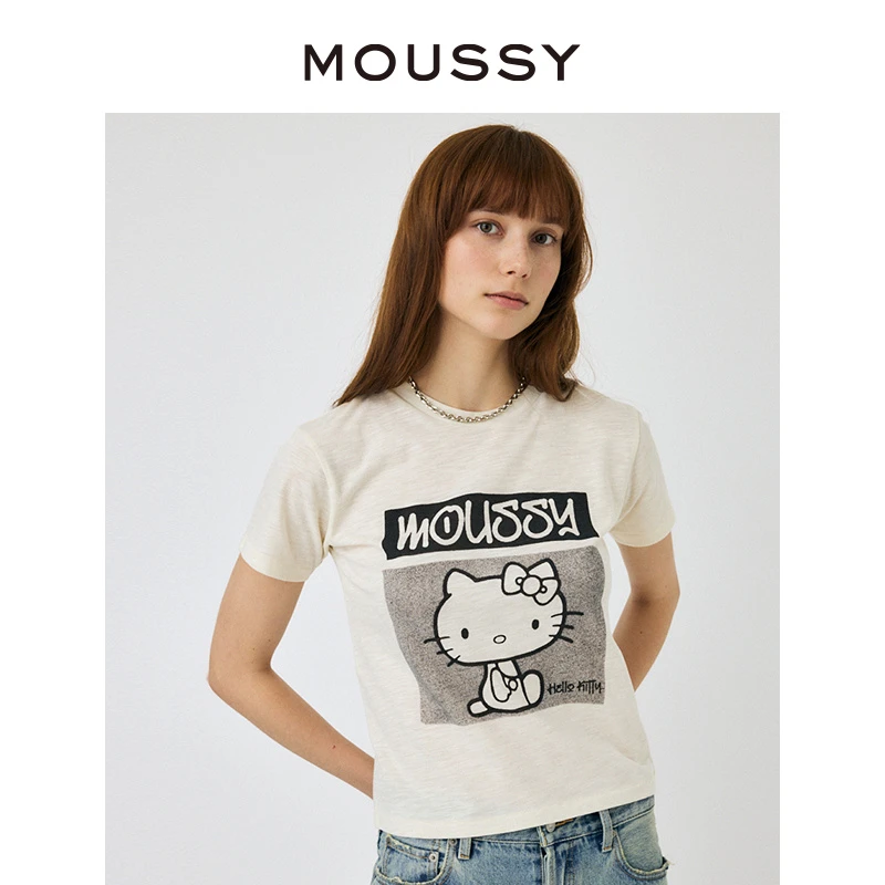 【Hello Kitty联名系列】MOUSSY 2024新款印花T恤010HS701-1561