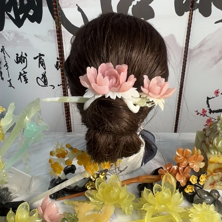 爱***守定制蛇纹石玉毛货发饰