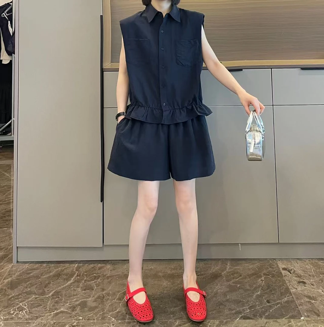 米可/MK-2132ZJ【下摆荷叶边马甲短裤套装】时尚夏季新款两件套