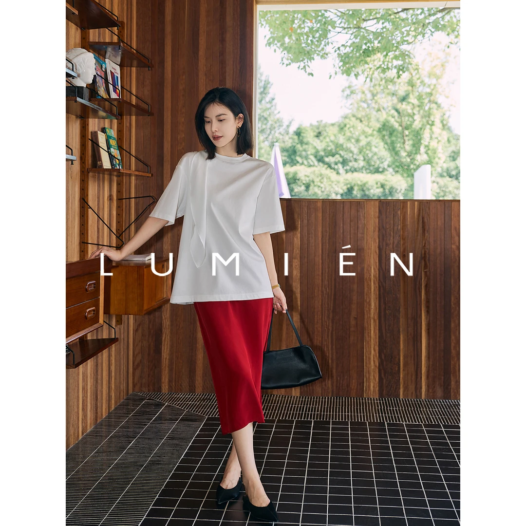 【LUMIEN】“风的留言”白色醋酸丝飘带T恤LX5FTT164