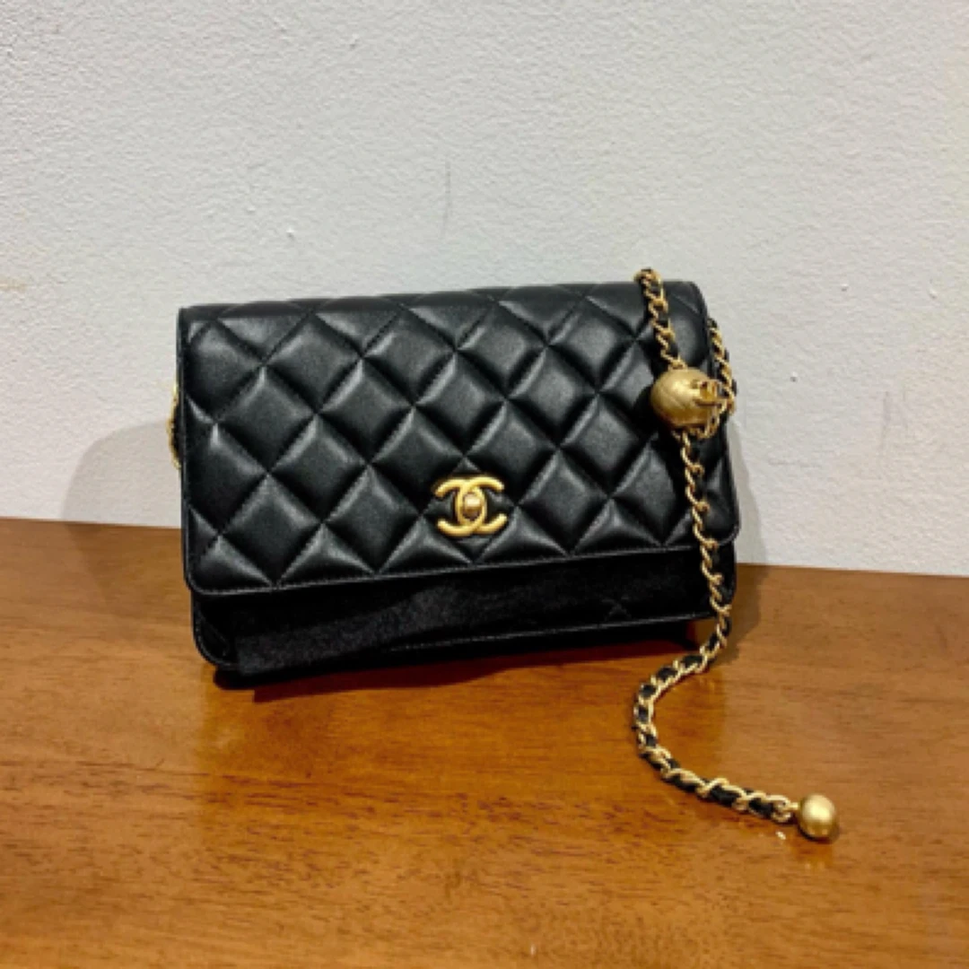 99新 Chanel/香奈儿 24K黑金羊皮金球woc链条包