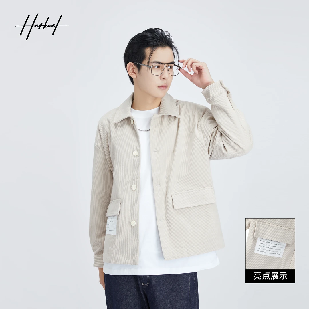 HERBEL/黑白早秋穿搭 男装春秋新款潮流全棉夹克外套宽松男时尚