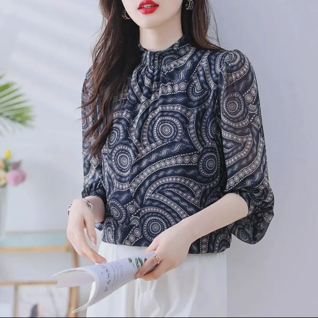 0472#碎花长袖衬衫上衣女宽松显瘦气质百搭洋气时尚春秋新款