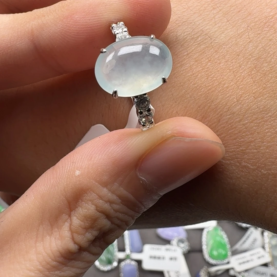 翡翠银S925镶嵌戒指天然缅甸翡翠A货