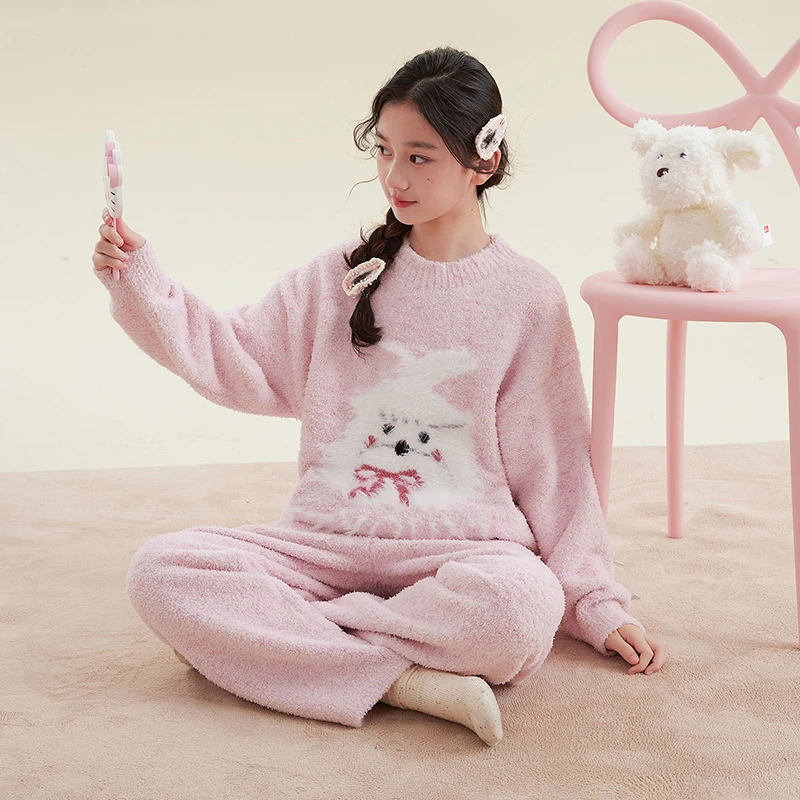 HANYOU亲子【少女心】秋冬A类半边绒睡衣套装高品质家居服JG094