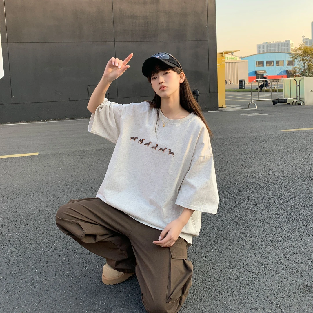 纯棉韩版百搭短袖T恤男女同款宽松圆领休闲简约时尚夏季半袖