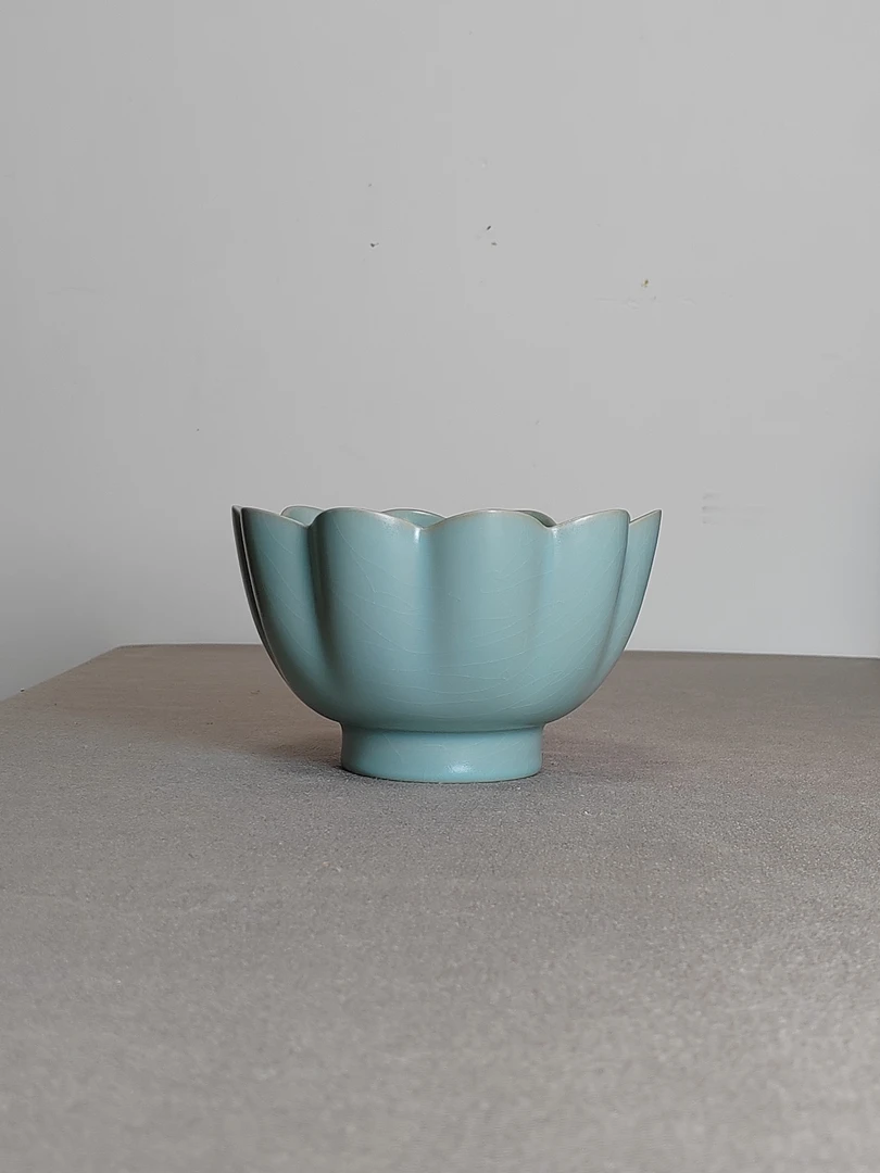 汝窑 汝瓷仿古天青釉莲花式温碗 高端汝瓷摆件茶器