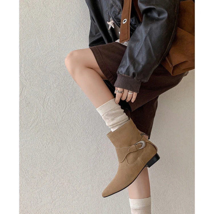 磨砂精致时装切尔西靴女2025秋季新款皮带扣复古马丁靴子【爆款】