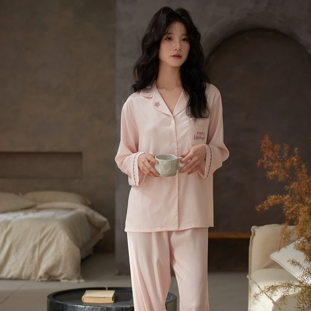 达芬奇密码女士长袖睡衣家居服套装甜美休闲大码春夏季舒适透气