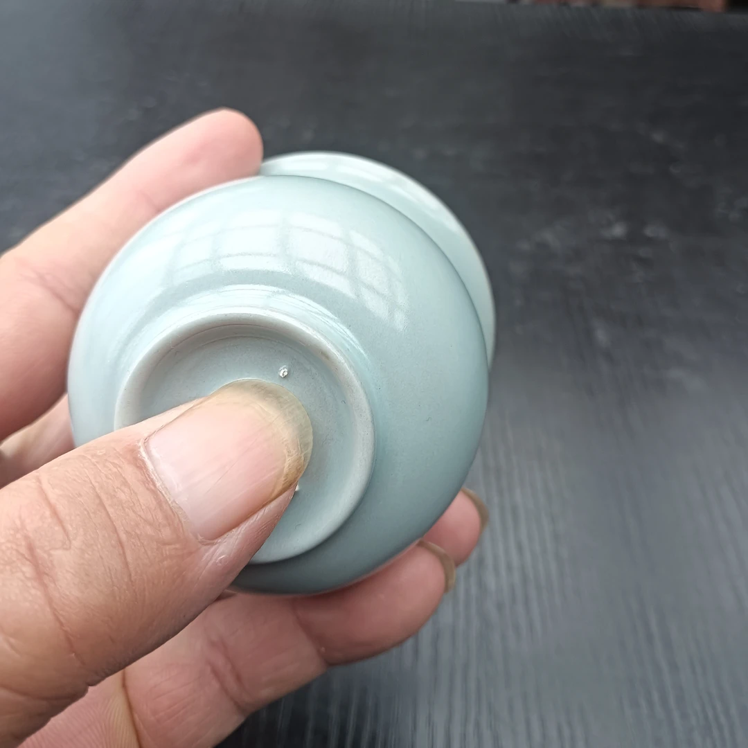 全手工仿古天青釉卷足玉兰汝瓷功夫茶杯主人杯