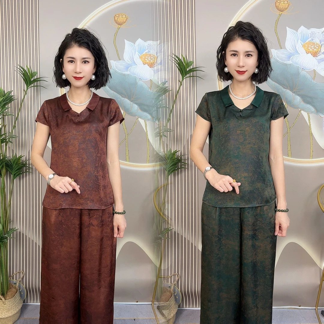 542中老年妈妈装夏季女装薄款两件套气质妈妈装洋气妈妈裙连衣裙