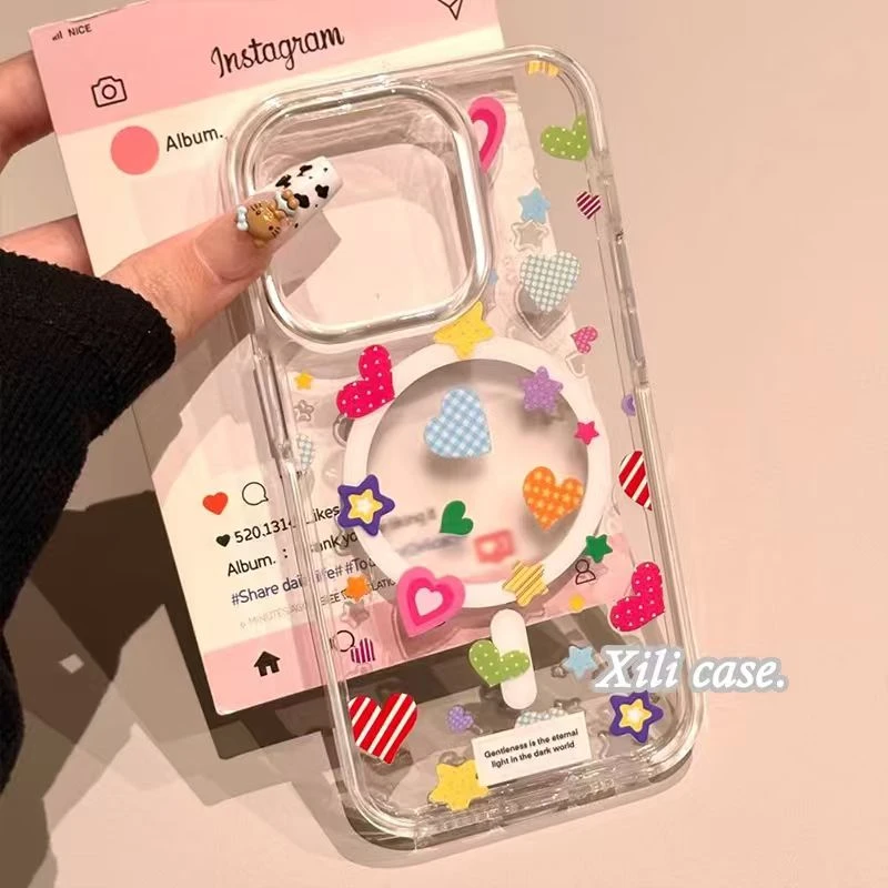 格纹爱心适用苹果17手机壳13/14ProMax卡通iPhone16/INS风17P