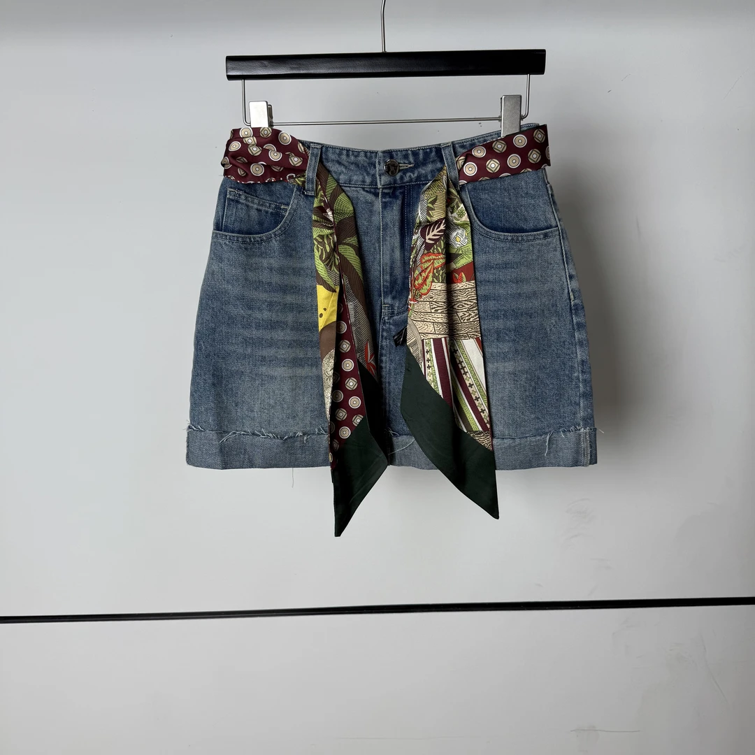 【ZHIXIAO】夏季新款：丝巾牛仔短裙82154