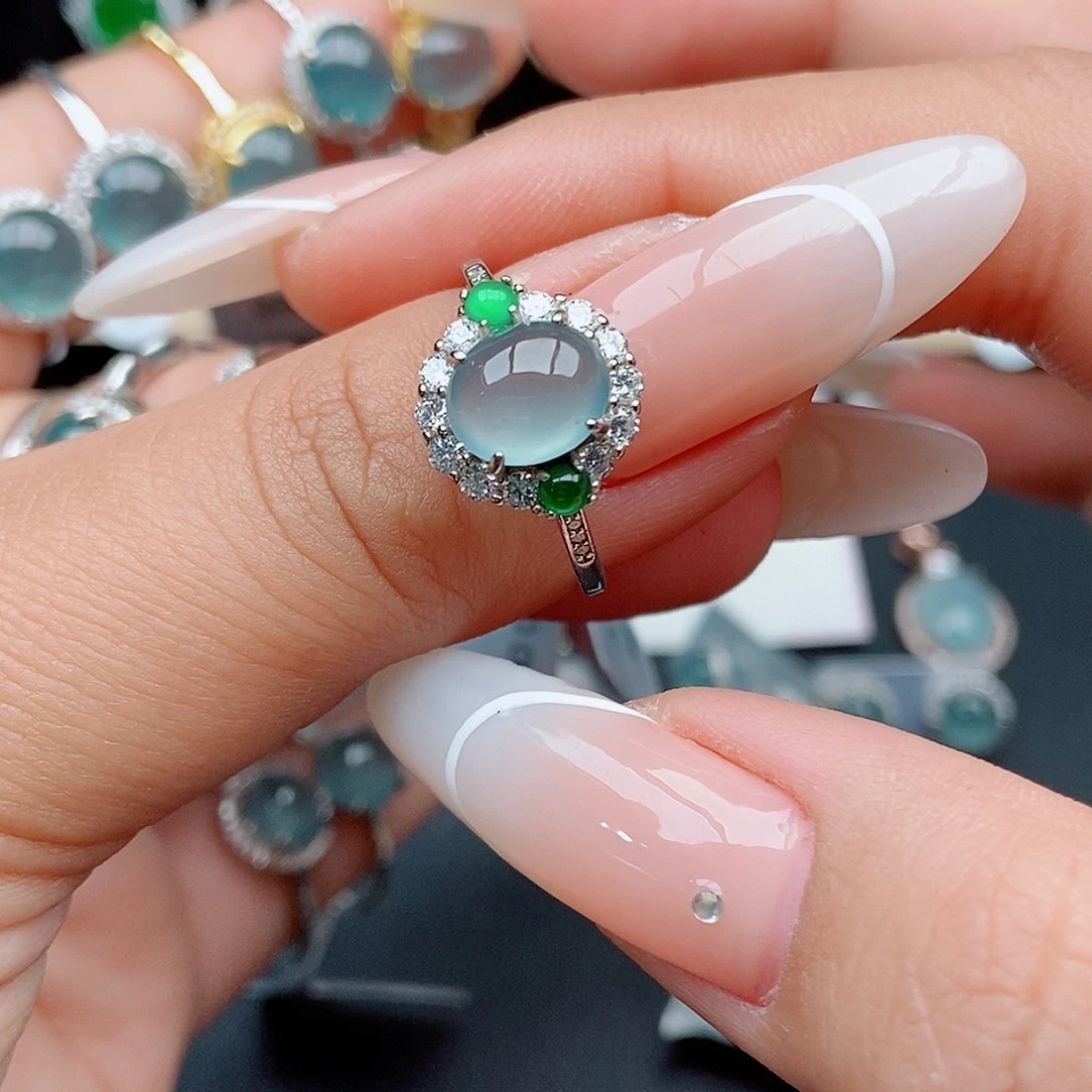 翡翠戒指银S925镶嵌25874