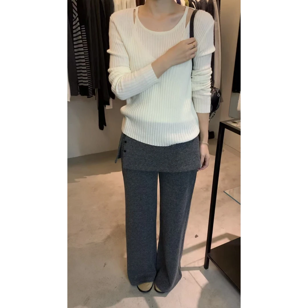 L-8880#MEETSONIA#『100%羊毛』韩系温柔羊毛抗条假两件毛衣（福利）