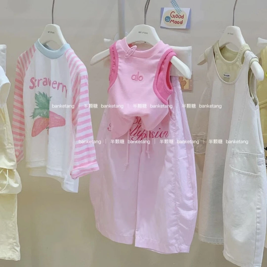 韩版女童撞色无袖上衣2025夏季新款女宝宝洋气百搭绣花字母背心潮