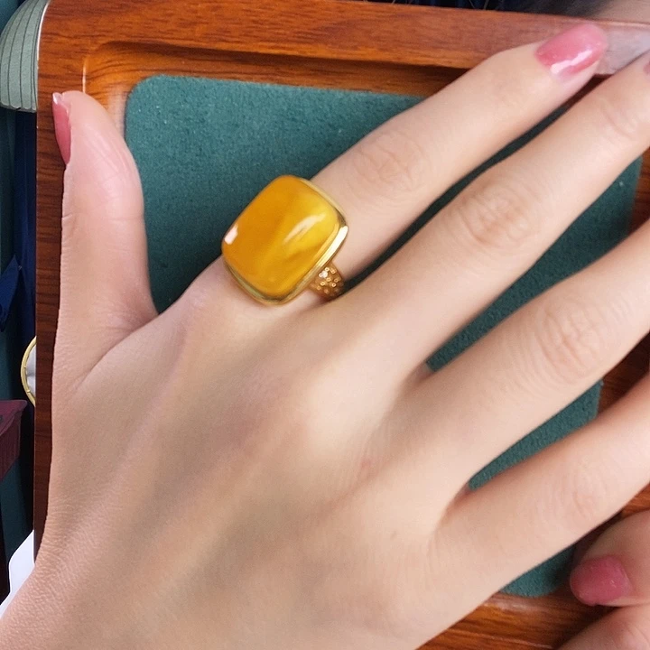 蜜蜡银S925镶嵌戒指戒指