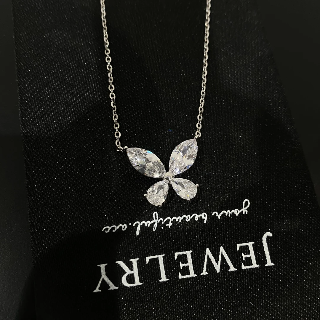 链子925银合成锆石 精致蝴蝶项链百搭时尚气质镶嵌原创设计MM445