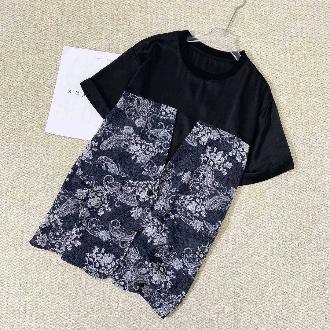 小韩日记【中古花衫】短袖T恤时尚休闲夏季复古宽松中国风印花3257