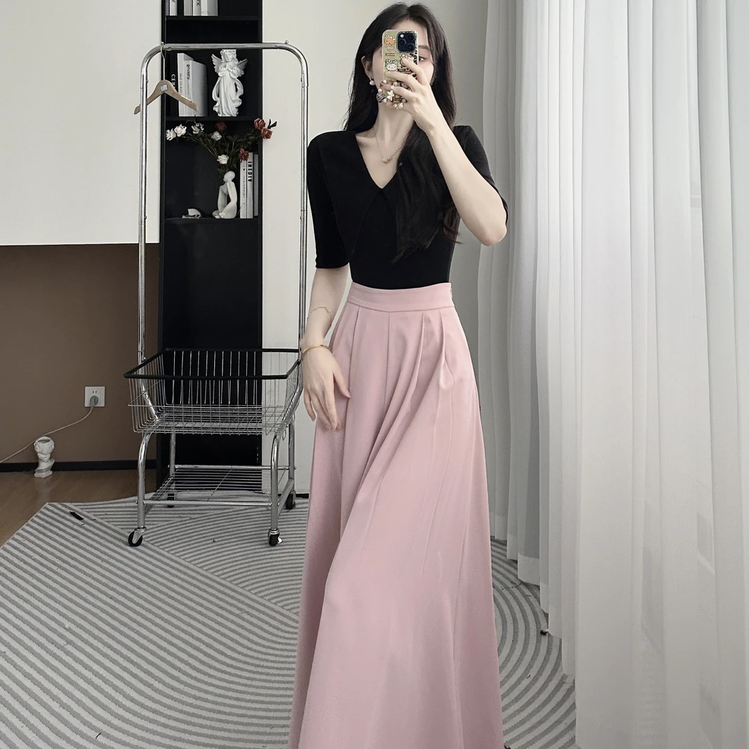 拉夏贝尔/25夏气质时尚温婉大方收腰显瘦短袖上衣+裙裤 10448 LSC