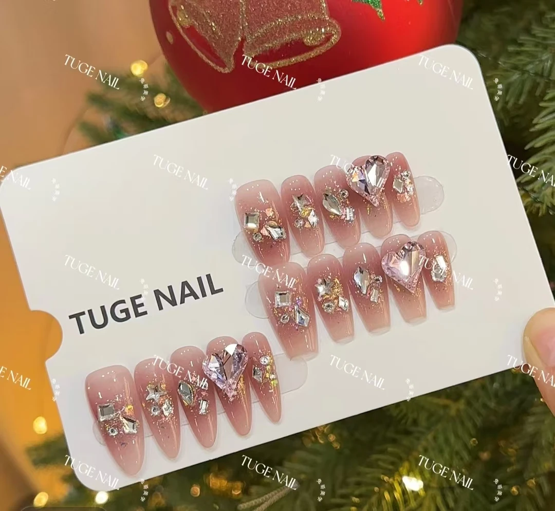 TugeNail "浮梦鸢尾”秋冬超闪裸色带钻极简设计师款美甲TGY1216