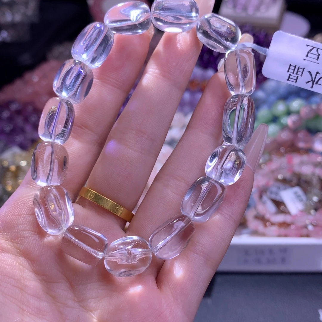 手串银S925镶嵌水晶白水晶糖豆9m+