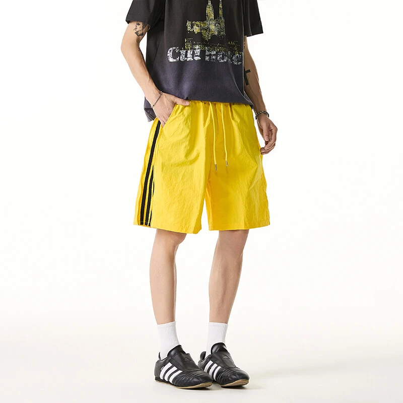 美式复古条纹速干短裤男夏季拉链设计感休闲五分裤宽松运动篮球裤