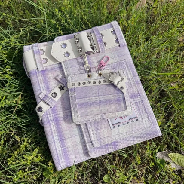 个性少女心皮革搭扣本格子纹皮扣卡册手账一体本相册本