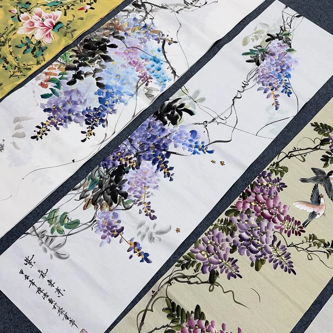 国画尺寸35X140手绘作品