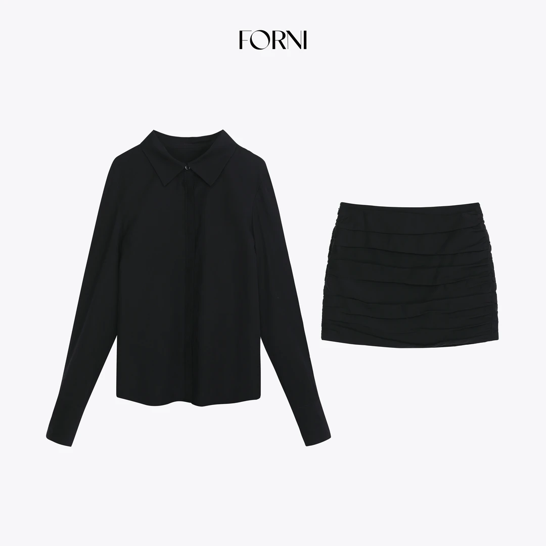 FORNI  职场塞壬 办公室海妖OL抽褶条纹衬衫包臀半裙套装