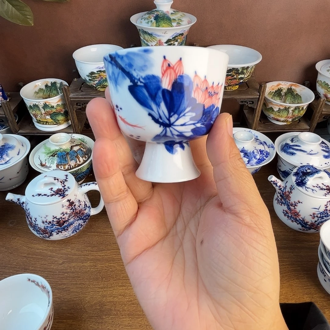 忠意堂釉下彩荷花鱼