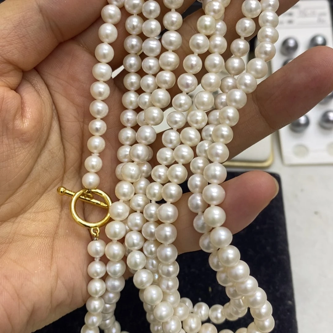 淡水珍珠银S925镀金镶嵌毛衣链