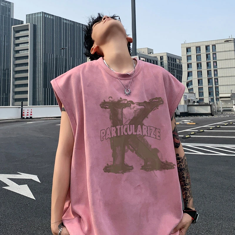 潮流字母背心男士夏季美式潮流休闲体恤宽松百搭休闲无袖t恤潮牌