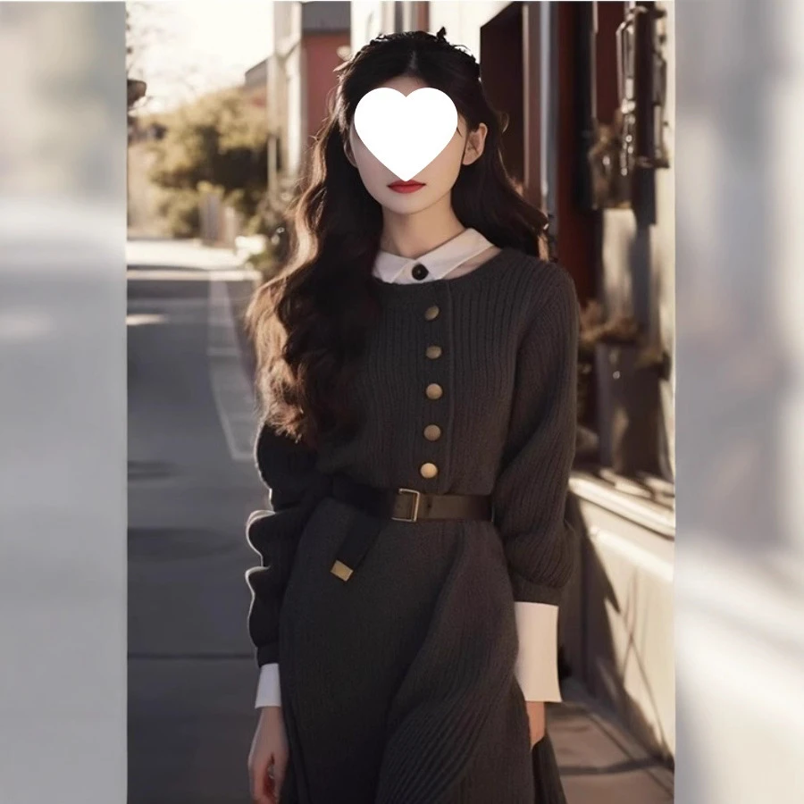 2025秋冬新款女装气质法式茶歇高级感超好看显瘦修身黑色针织连衣