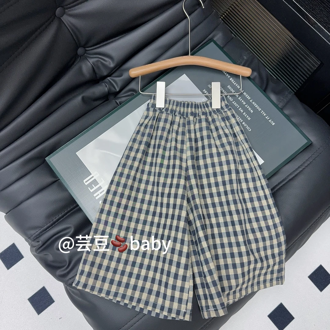 【亲子装】2025新款夏季女童直筒裤亲子装格子裤韩系洋气舒适宽松